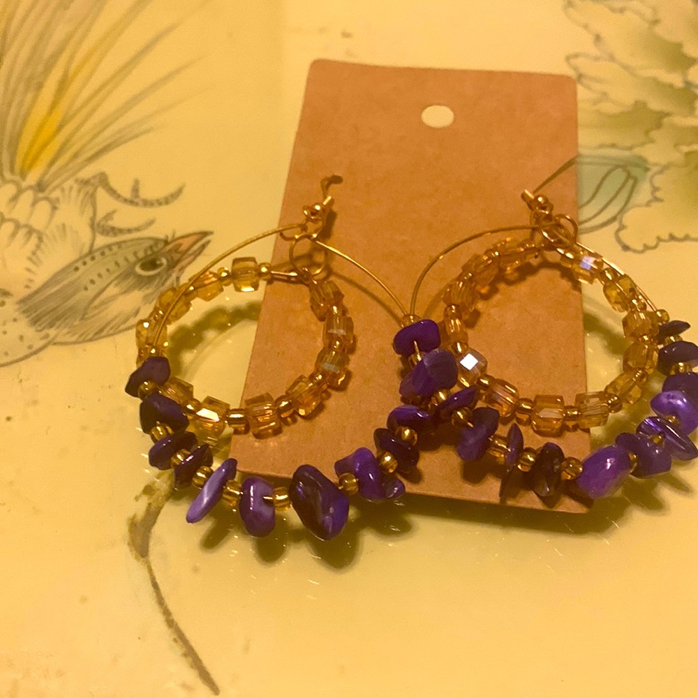 Purple gemstone chip earrings